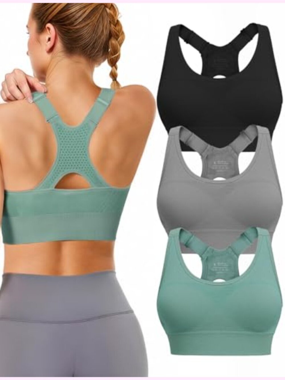 3 Pack High Impact Sports Bras for Women, Padded Racerback Bra, Adjustable